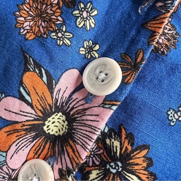 Modcloth Summer Camp Solstice Button Romper Sapphire Blue Floral Sz 12 - Picture 7 of 16